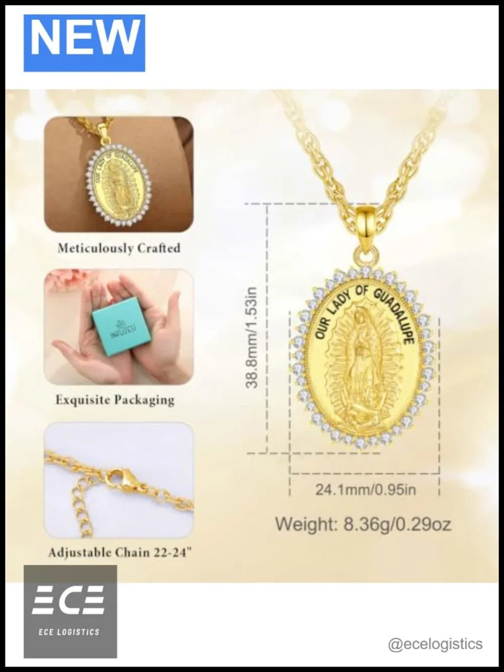 Our Lady of Guadalupe Gold Plated Necklace Catholic Virgin Mary Pendant